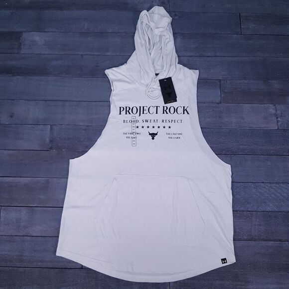 UNDER ARMOUR Project Rock BSR Sleeveless Shirt Hoodie Tank Mens 2XL White - Picture 1 of 6